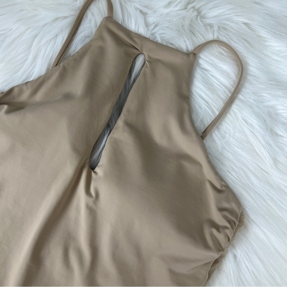 Becca Virtue High Neck Key Hole Front One Piece Swimsuit Tan Color Size Large - Picture 2 of 16
